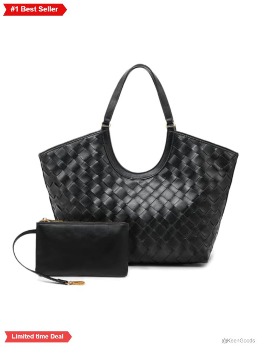 Hand-Woven Faux Leather Woven Tote Bag for Women with Pouch